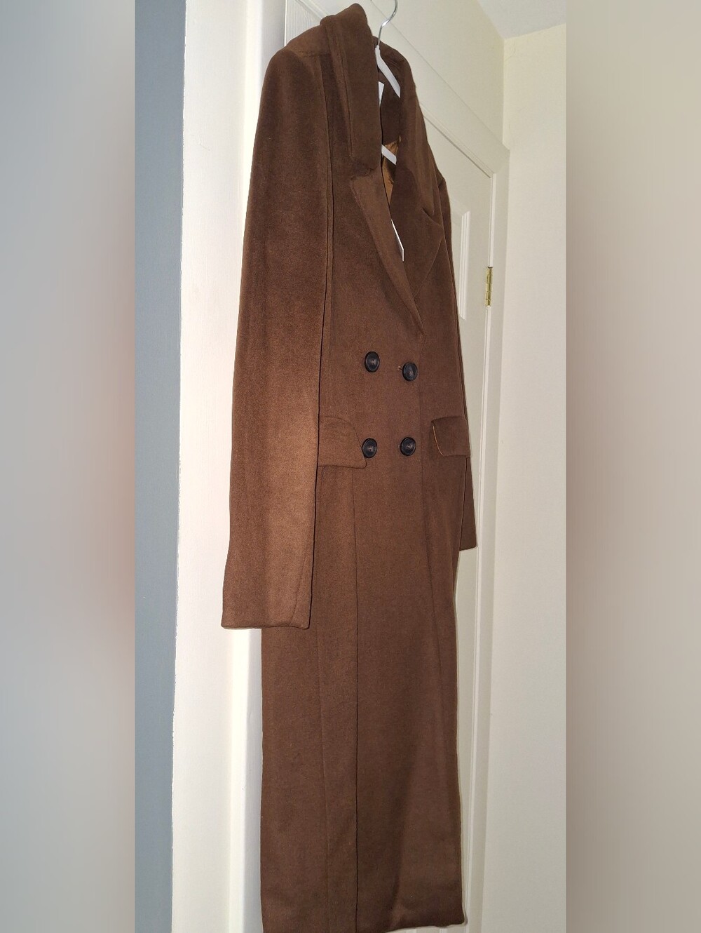 Rebecca Minkoff  Brown Double-Breasted Wool Maxi Coat